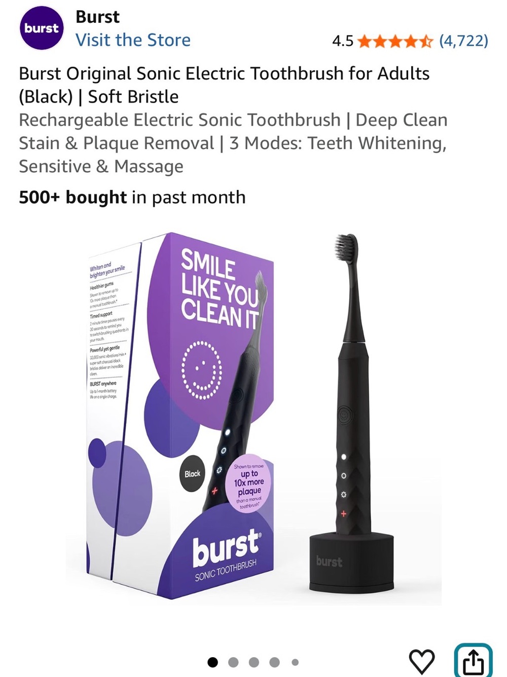 Burst Black Sonic Electric Toothbrush No heads included